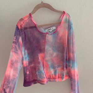 Semi transparent tye-die long sleeve crop top. Size Large